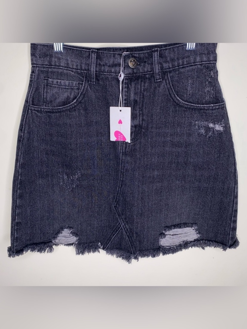 NWT Buddy Love Size 26 Black Denim Distressed Mini Skirt